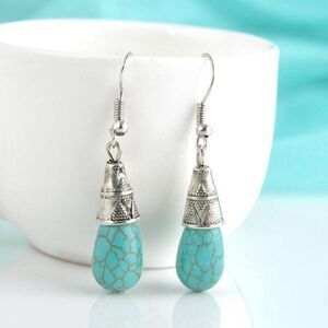 Turquoise Blue Tibetan Silver Vintage Earrings